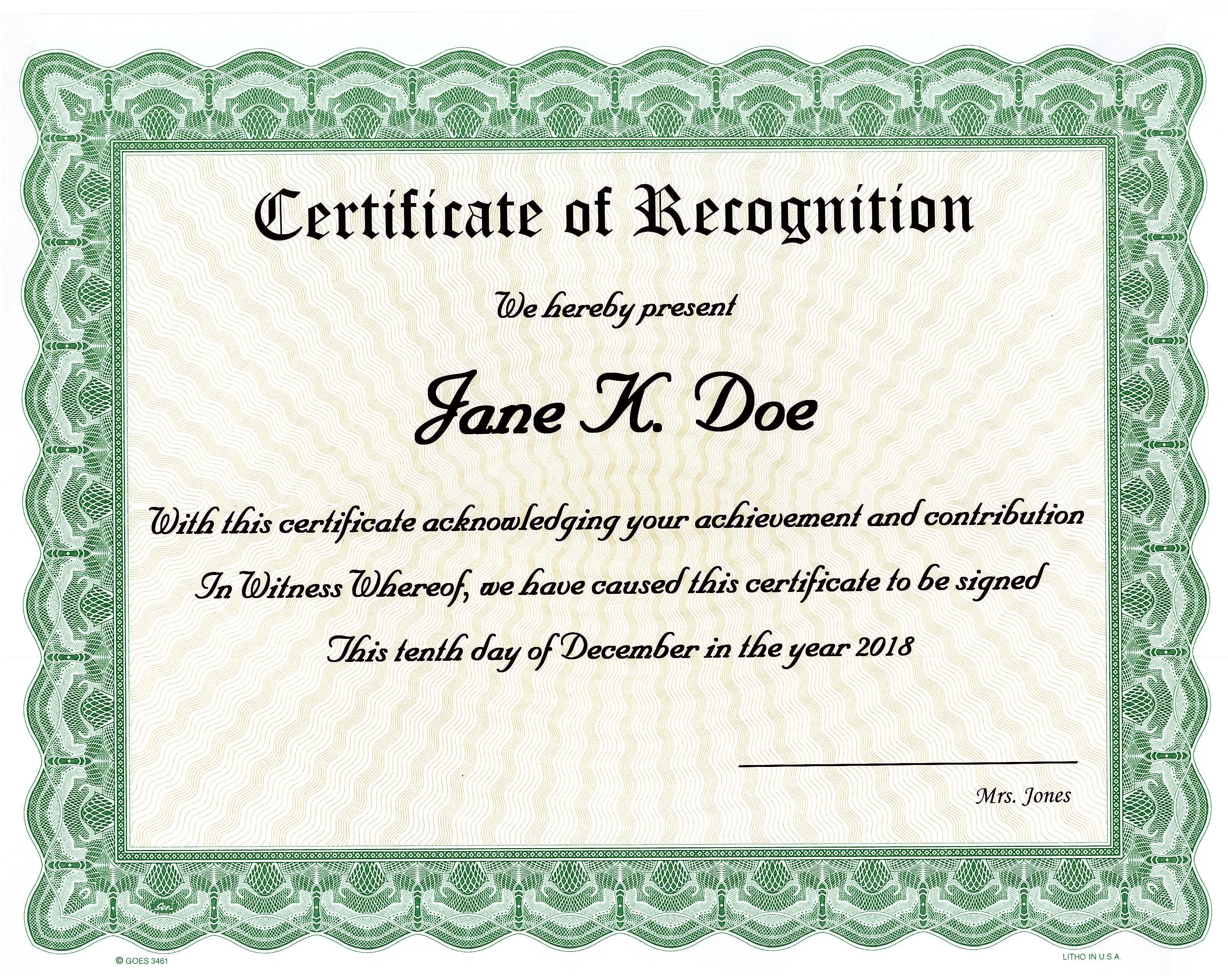 Free Printable Certificates Of Recognition Printable World Holiday